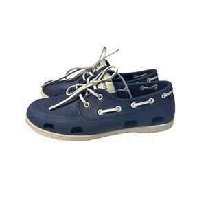 Crocs Mens Blue Boat Shoes Size 8 Rubber Sole Casual Lace-Up Footwear